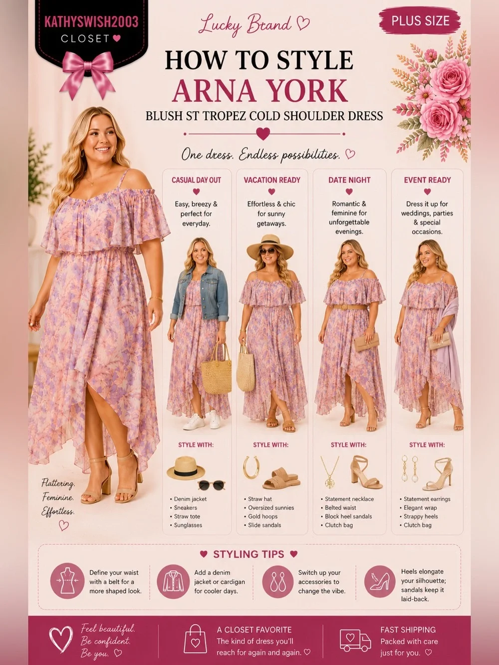 Arna York Blush St Tropez Cold Shoulder Dress Size 22/24 - Picture 6 of 16